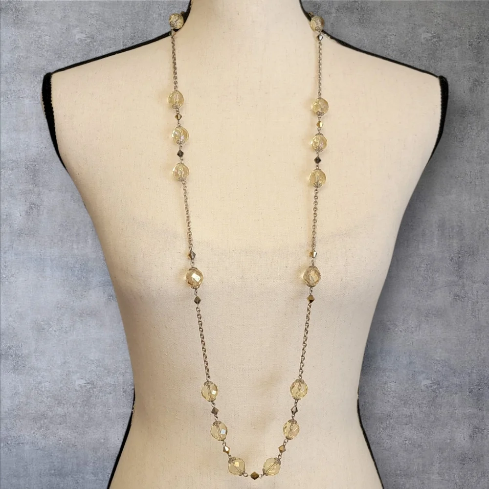 VTG Y2K Yellow Bead Station Necklace‎ Aurora Borealis 60